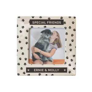 Personalised ceramic paw print dog memorial photo frame with 