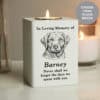Personalised ceramic dog memorial tealight holder with breed illustration and engraved message