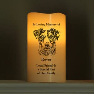 Dog Memorial LED Candle with personalised engraving.