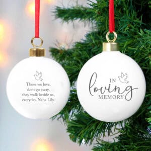 'In Loving Memory' dog memorial bauble with personalised engraved message on the reverse