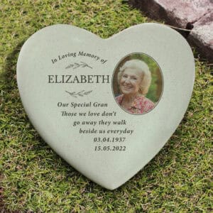 Memorial Heart Ornament for Elizabeth with photo and heartfelt message.