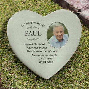 Heart-shaped resin dog memorial ornament with In Loving Memory text