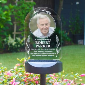 Personalised dog memorial solar light with uploaded photo