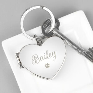 Personalised Paw Print Dog Memorial Keyring with Name.
