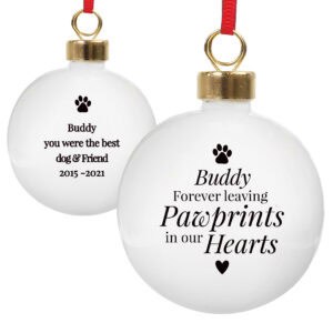 Personalised Pawprint Dog Memorial Bauble for Remembering Pets.