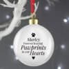 Personalised pawprint dog memorial baubles with name and message engraved
