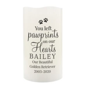 Pawprints on Heart LED Candle for Dog Memorial.