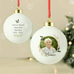 Memorial dog ornament with personalised photo and heartfelt message.