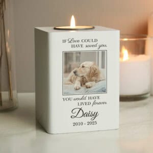 Personalised Dog Memorial Tealight Holder with Daisy.
