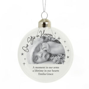 Memorial glass dog ornament with personalised photo and heartfelt message.
